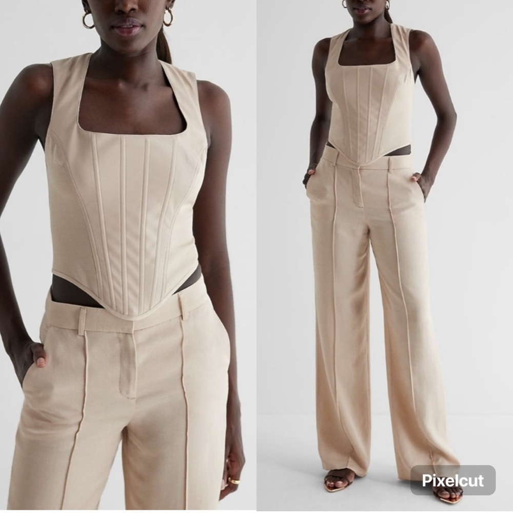 NWT Express Faux Leather Linen Blend Square Neck Cropped Corset Tank Size Small - Picture 8 of 10